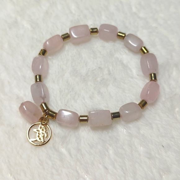 Rose Quartz Beaded Stretchy Bracelet with Goldtone Accent Beads - Picture 4 of 9